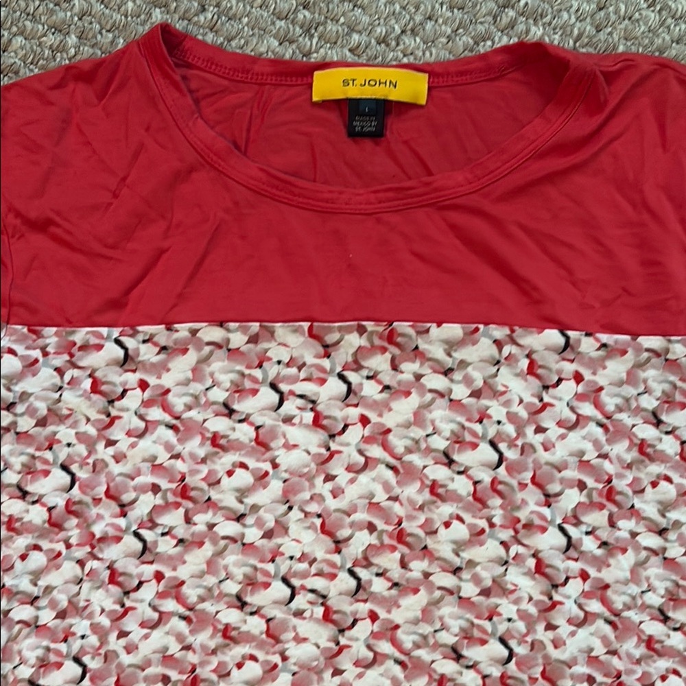 St. John Red and White Textured Blouse